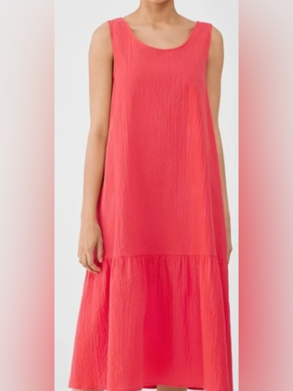 Eileen Fisher size S coral seersucker cotton midi dress